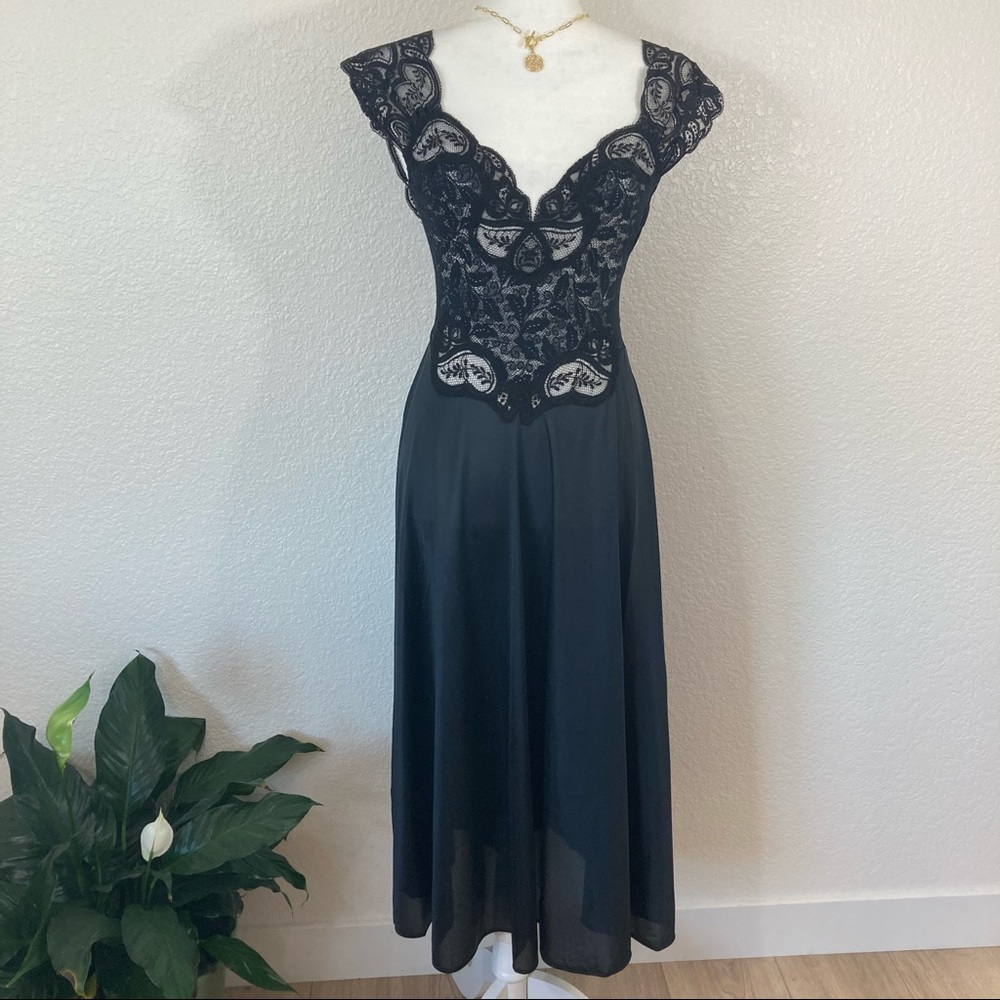 Vintage Sheer Lace Lingerie Maxi Dress Nightgown